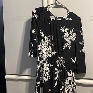 London Times black floral print dress.